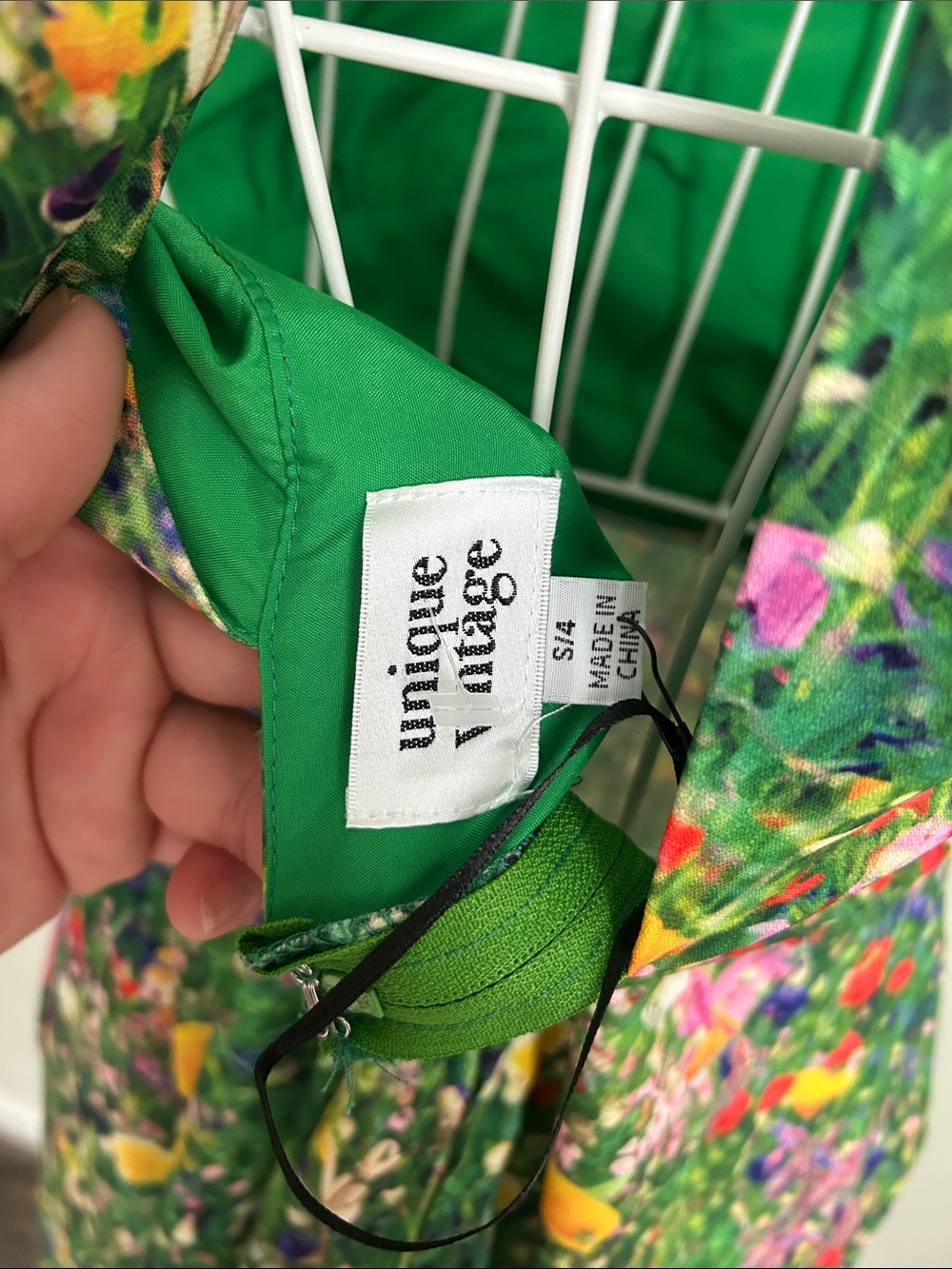 Unique Vintage Green Floral One-Shoulder Midi Dress - Picture 13 of 15